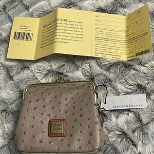 Dooney & Bourke Tan Ostrich Leather Large Frame Coin Purse. NWT